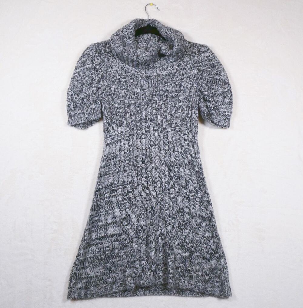 Sweater Project Black & White Sweater Dress Size M Funnel Cowl Neck Art School Y